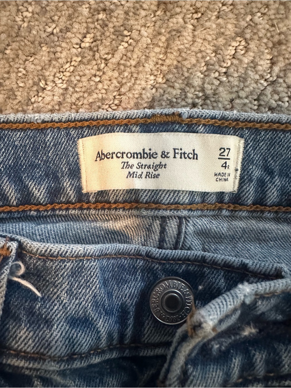 Abercrombie & Fitch Straight Mid-Rise Jeans in Light Blue Denim